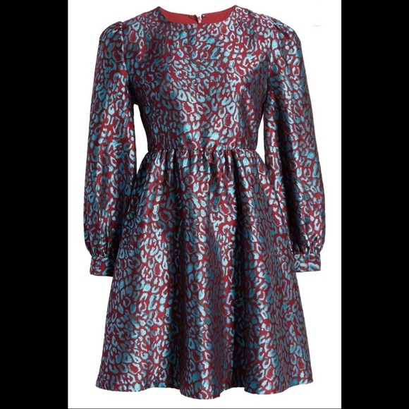 HALOGEN X ATLANTIC-PACIFIC Leopard Print Brocade Teal Maroon Dress Sz Small NEW - Picture 11 of 11